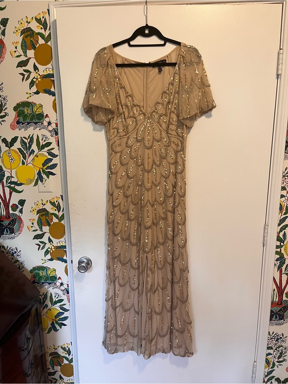 Aidan Mattox Gold Beaded Maxi Dress
